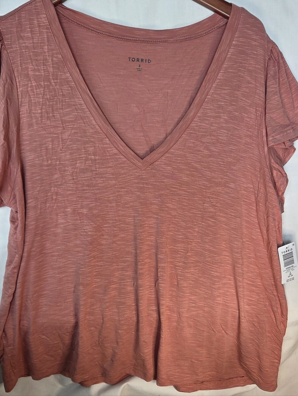 NWT Torrid Super Soft V-Neck Flutter Sleeve Tee Shirt Desert Sand Plus Sz 3X
